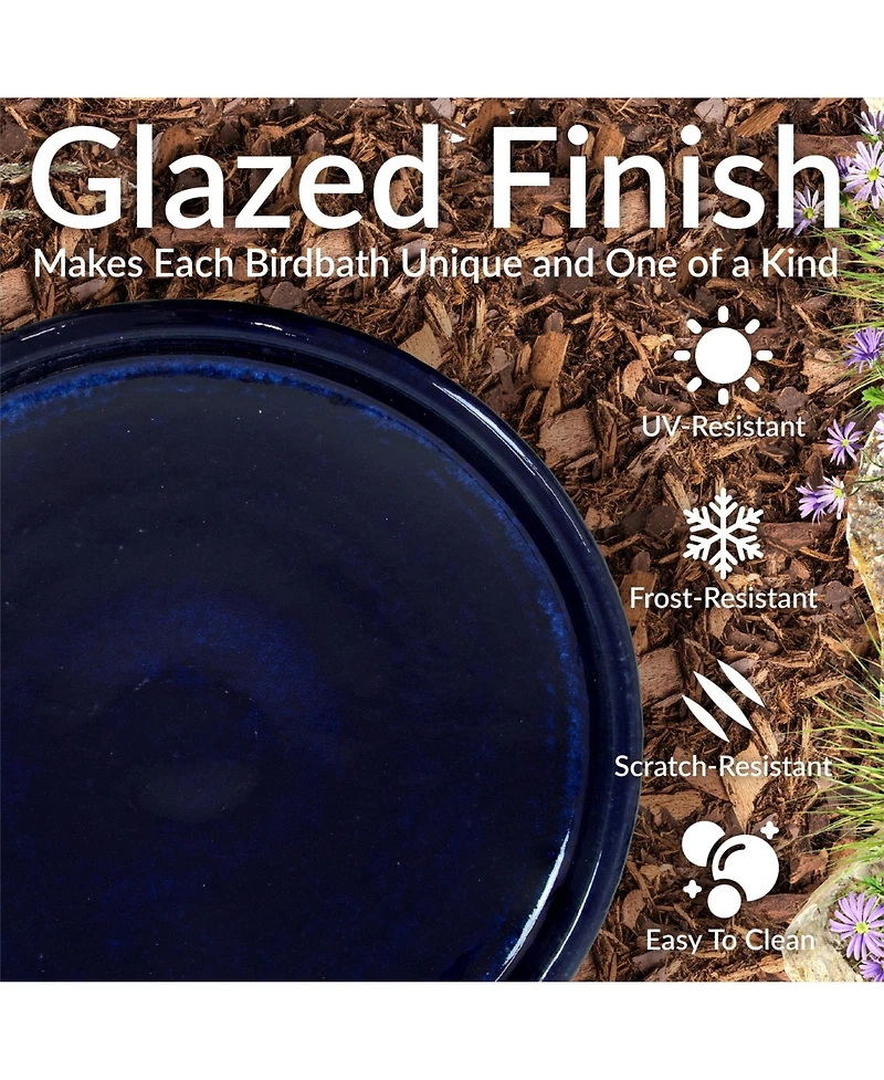 Outdoor Weather-Resistant Garden Patio High-Fired Smooth Ceramic Hand-Painted Duo Tone Bird Bath