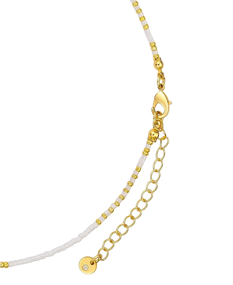 Unwritten Labradorite Stone Mother of Pearl and Cubic Zirconia Clover Layered Necklace Set