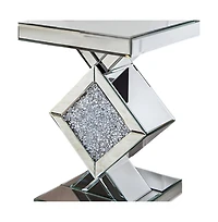 Mirrored Glass End Table with Faux Crystals for Living Room or Bedroom