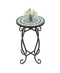 Small Plant Stand with Weather Resistant Ceramic Tile Tabletop