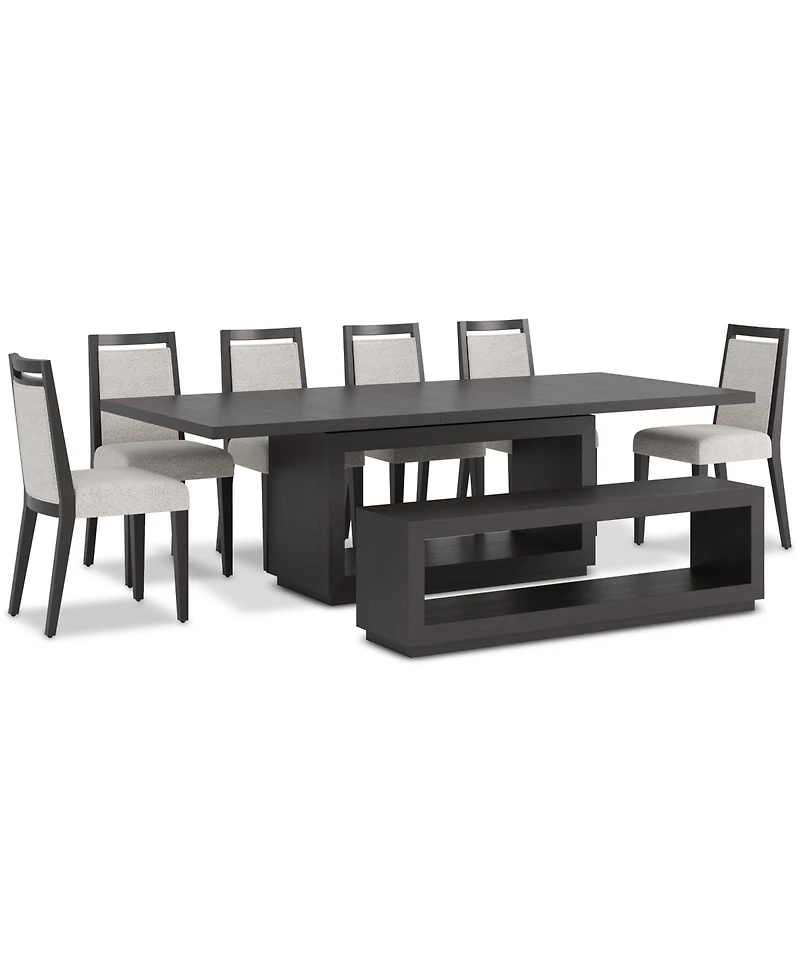 Tivie 8-Pc. Dining Set (Rectangular Table, 6 Wood Chairs & Bench)