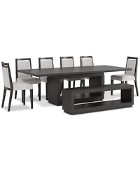 Tivie 8-Pc. Dining Set (Rectangular Table, 6 Wood Chairs & Bench)