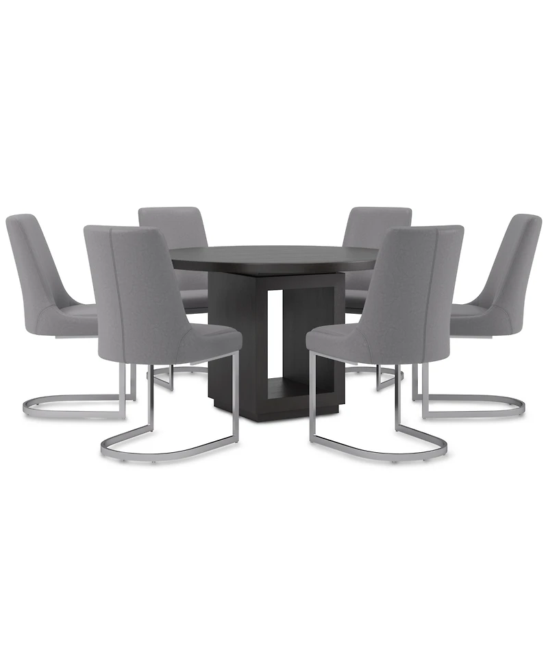 Tivie 7-Pc. Dining Set (Round Table & 6 Metal Chairs)