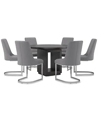 Tivie 7-Pc. Dining Set (Round Table & 6 Metal Chairs)