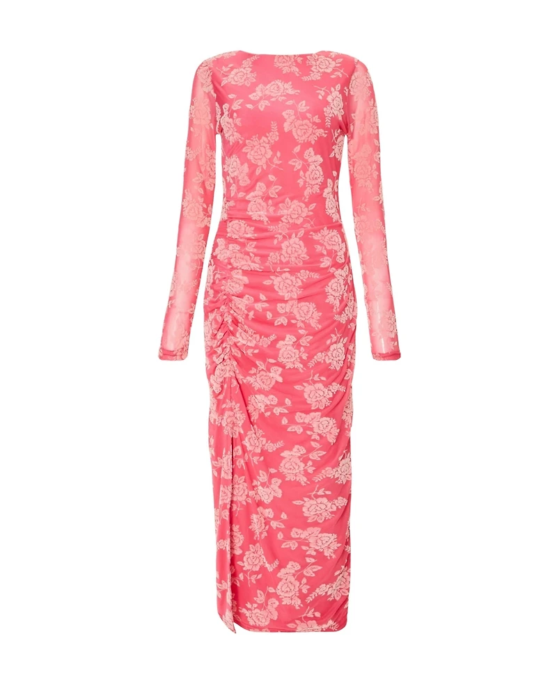 Quiz Women's Floral Flocked Mesh Maxi Dress