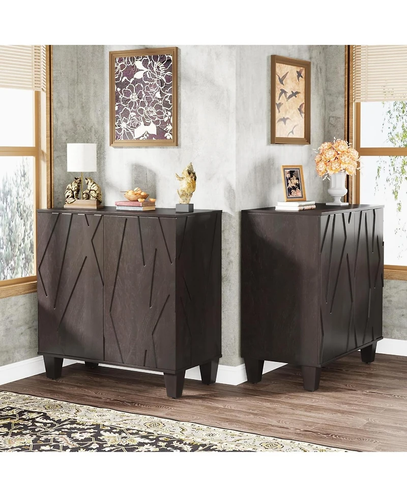 Tribesigns Sideboard Buffet Storage Cabinet Set of 2, Retro Kitchen Sideboard Cabinet with Adjustable Shelves 55" Accent Cabinet with Doors for D