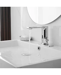 Automatic Sensor Touchless Single Hole Bathroom Sink Faucet With Temperature Mixing Valve In