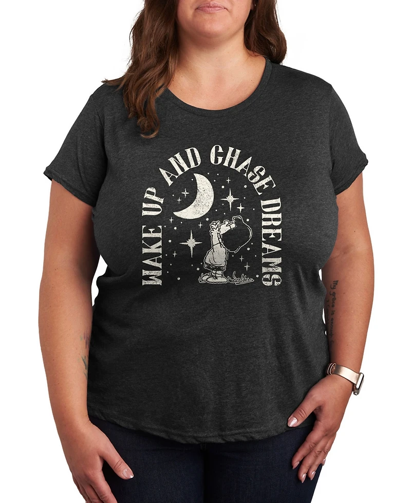 Hybrid Apparel Plus Peanuts Wake Up and Chase Dreams Graphic T-Shirt