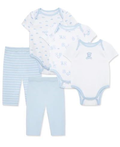 Little Me Baby Boys Cotton Bears Bodysuits & Pants, 5 Piece Set