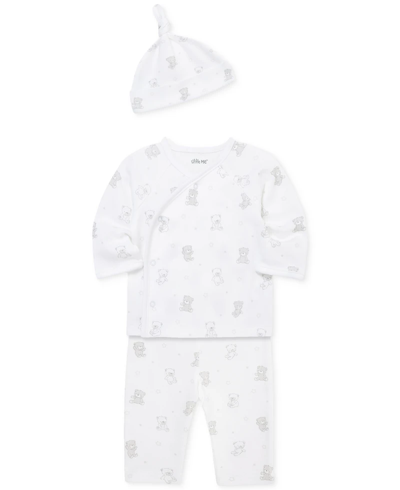 Little Me Baby Boys Bears Cotton Hat, Top & Pants Set