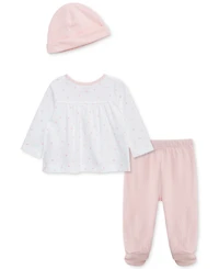 Little Me Baby Girls Joyful Cotton Hat, Cardigan & Footed Pants Set