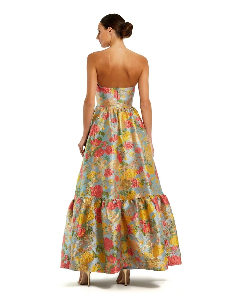 Mac Duggal Women's Strapless Brocade Floral Gown With Ruffle Hem
