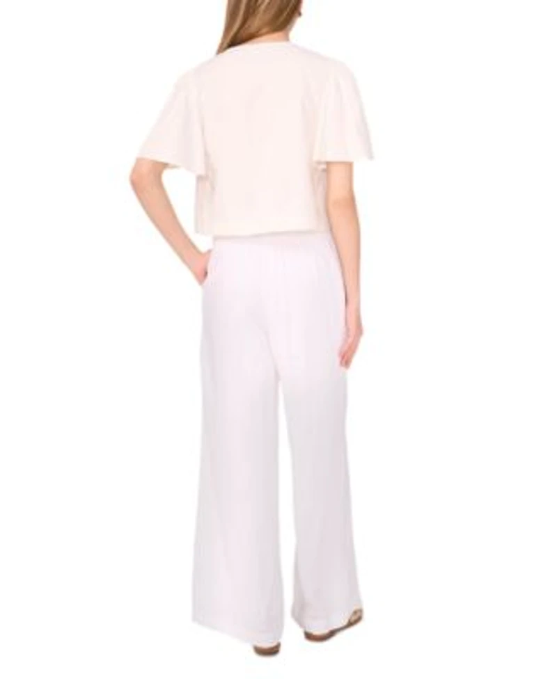1.State Womens Tie Front Flutter Sleeve Top Wide Leg Pants