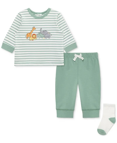Little Me Baby Boys Jungle Striped T-Shirt, Jogger Pants & Socks, 3 Piece Set