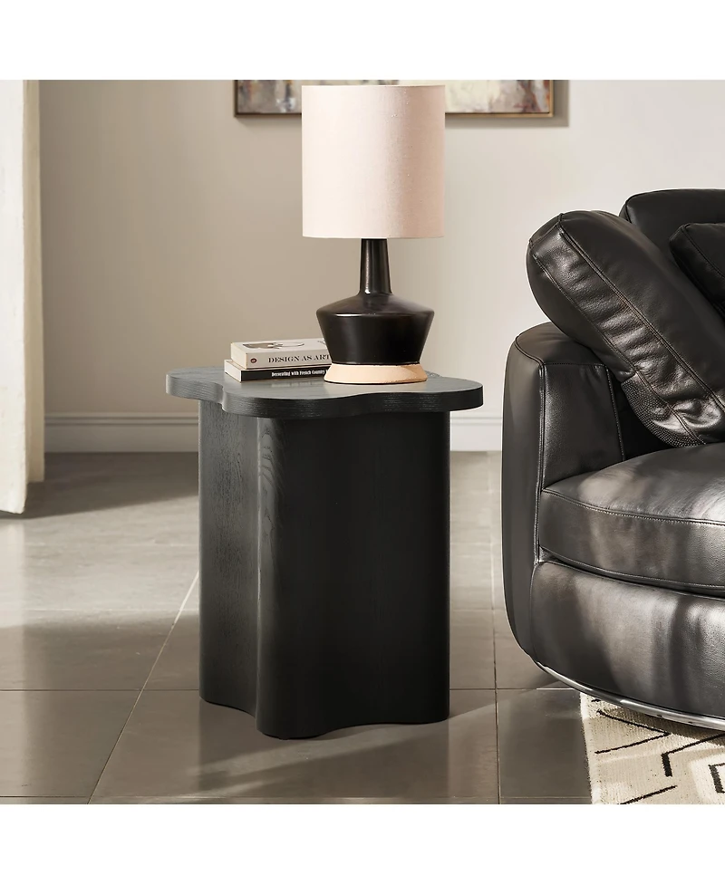 LuxenHome Black Modern Cloverleaf Mdf Wood Side Table