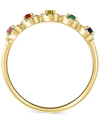 Multi Sapphire (0.29 ct. t.w.) & Diamond (0.15 ct. t.w.) Five Stone Halo Ring in 14k Gold