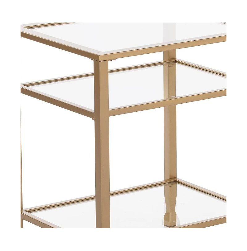 Stylish Rectangular End Table with Two Shelves for Home or Office Use