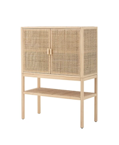Creative Co-op 15.8" Woven Rattan and Wood Bohemian Cabinet