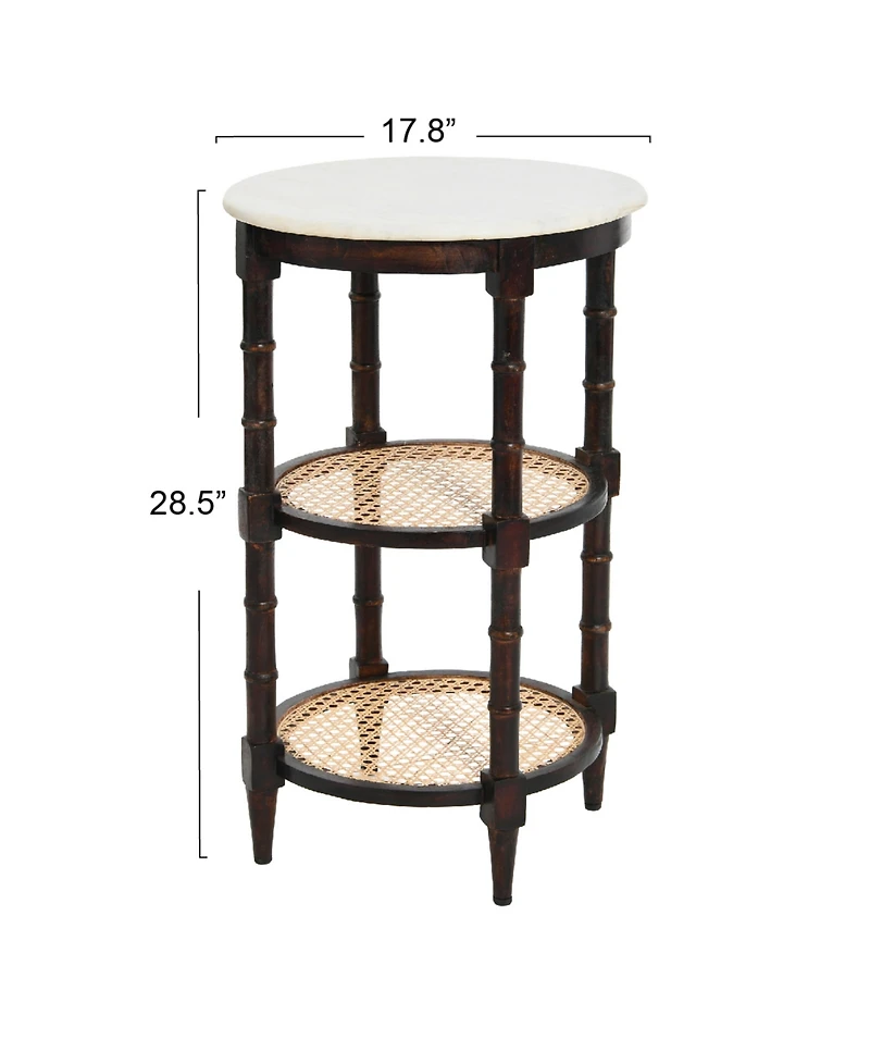 Creative Co-op 17.7" Solid Wood Natural Cane Round End Table