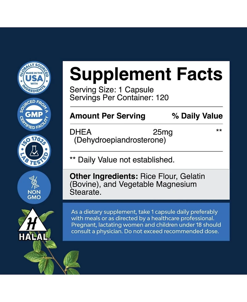 Dhea 25mg for Women & Men | Dhea Supplement for Mood Energy & Immune Support, Hormone Balance Supplement | 120ct