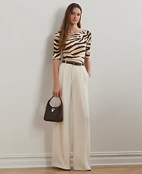 Lauren Ralph Petite Zebra-Print Stretch Cotton Boatneck Tee