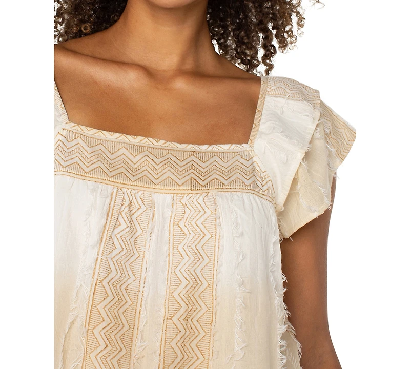 Liverpool Los Angeles Women's Printed Textured Woven Cotton Blouse