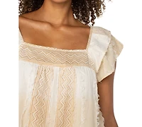 Liverpool Los Angeles Women's Printed Textured Woven Cotton Blouse