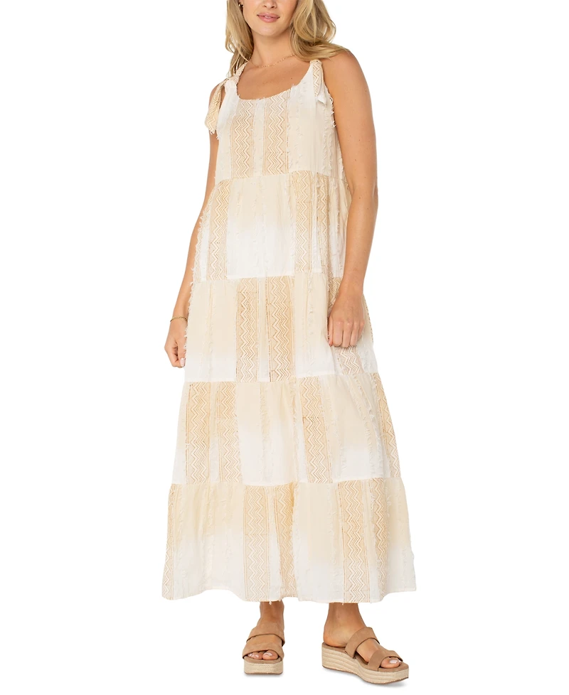 Liverpool Los Angeles Women's Printed Textured Cotton Sleeveless Maxi Dress