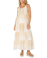 Liverpool Los Angeles Women's Printed Textured Cotton Sleeveless Maxi Dress
