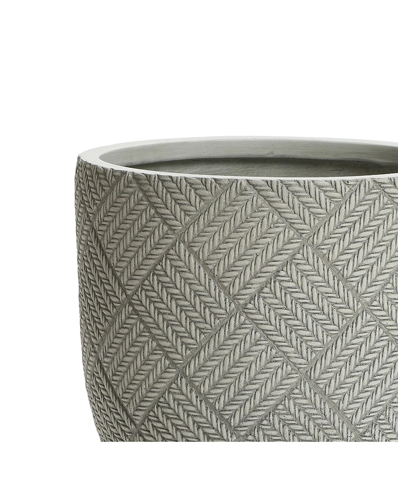 LuxenHome Misty Gray Glen Pattern 13.6-Inch Tall MgO Round Planter, Indoor and Outdoor