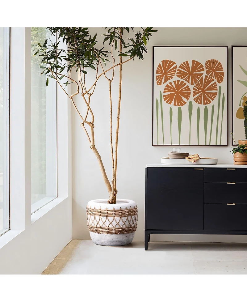 LuxenHome Boho White with Brown Accents -Inch Round MgO Planter