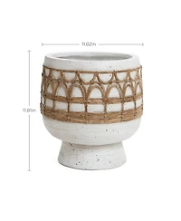LuxenHome Boho White with Brown Accents 11-Inch Round MgO Planter