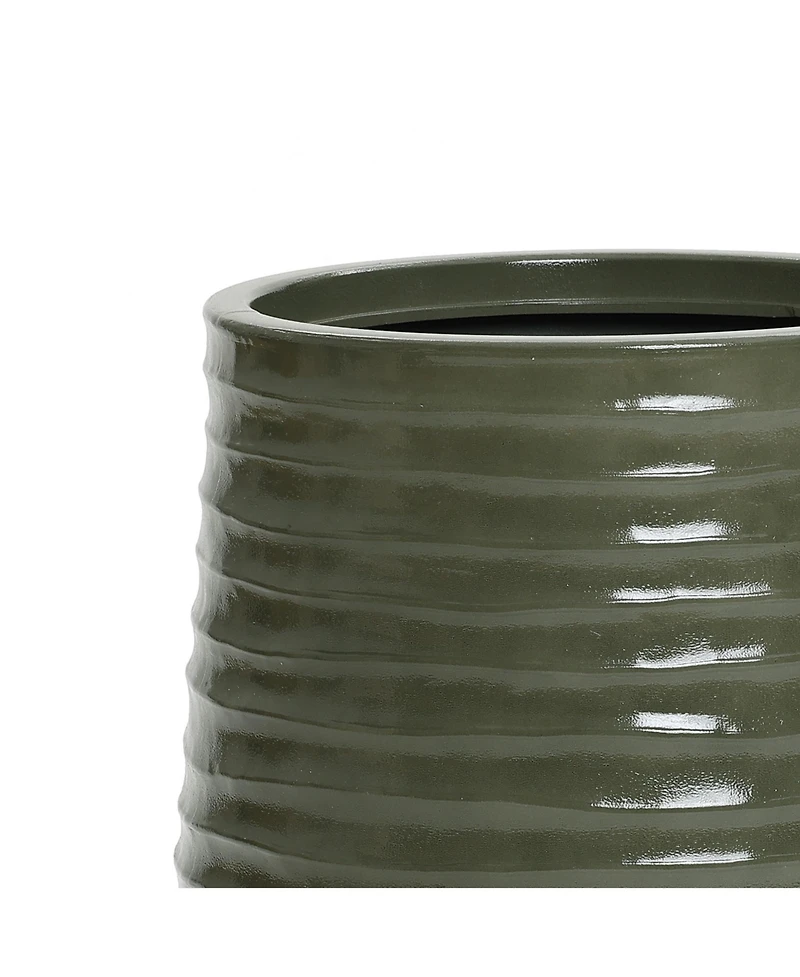 LuxenHome Emerald Ribbed Top with Ivory Bottom 20" Tall Resin Round Planter