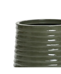 LuxenHome Emerald Ribbed Top with Ivory Bottom 20" Tall Resin Round Planter