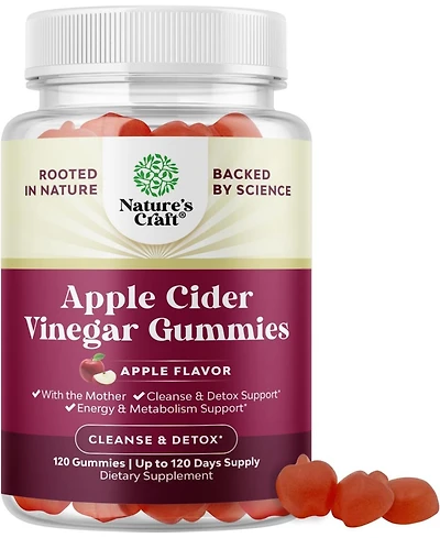 Apple Cider Vinegar Gummies | Natural Energy Supplement Acv + Mother for Body Cleanse Immune Support | 120ct