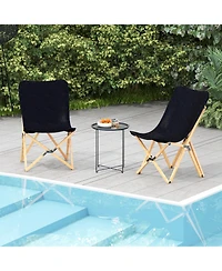 Set of 2 Bamboo Dorm Chair with Storage Pocket for Camping and Fishing