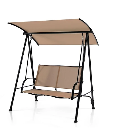 2-Seat Outdoor Canopy Swing with Comfortable Fabric Seat and Heavy-duty Metal Frame