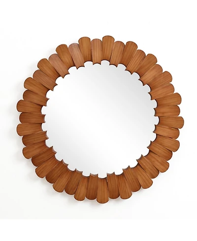 LuxenHome Pine Wood Frame 35-Inch Round Wall Mirror