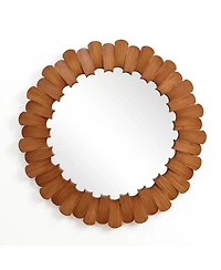LuxenHome Pine Wood Frame 35-Inch Round Wall Mirror