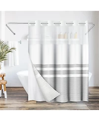 Americanflat 72x75 Hookless Shower Curtain - Grey Lines Shower Curtain with Sheer Panel, Snap-In Liner, and Grommets - 100% Polyester