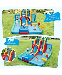 Inflatable Water Slide Water Park with Long Slide and Splash Pools and Ball Pit with 680W Blower