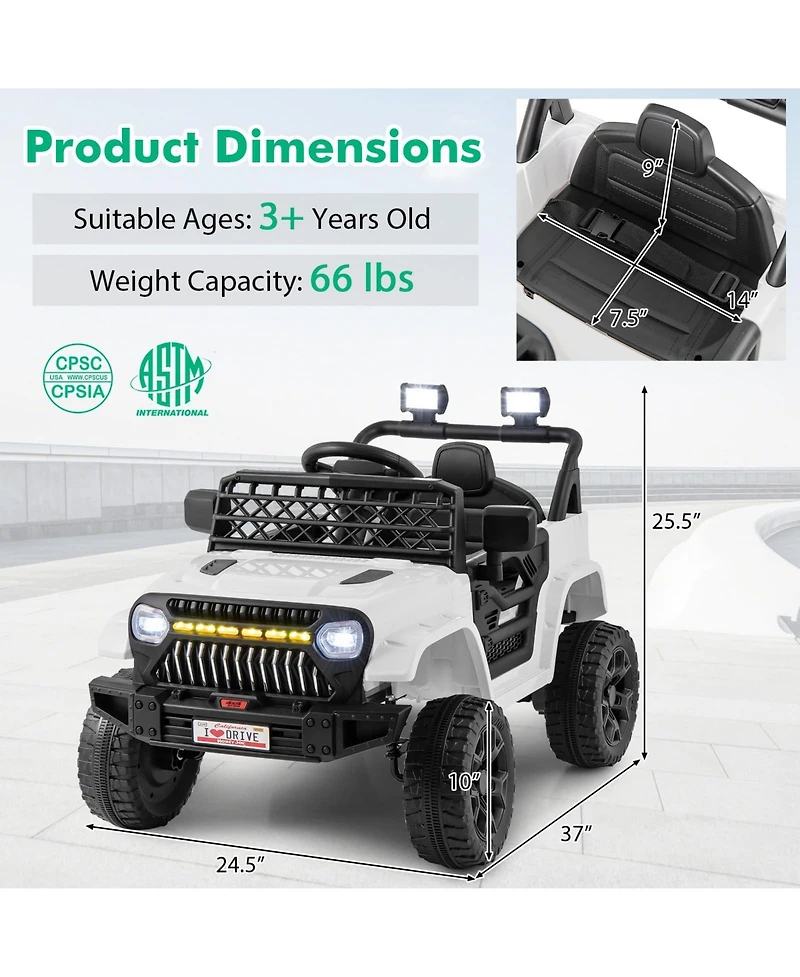 12V Kids Ride on Truck Car with Parental Remote and Music Player