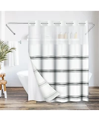 Americanflat 72x75 Hookless Shower Curtain - Grey Abstract Lines Shower Curtain with Sheer Panel, Snap-In Liner, and Grommets - 100% Polyester