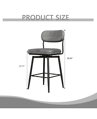 Set of Two Swivel Bar Stools with Leather Cushions, Metal Frame, Modern 360° Counter Height Chairs for Kitchen or Restaurant-The Pop Home