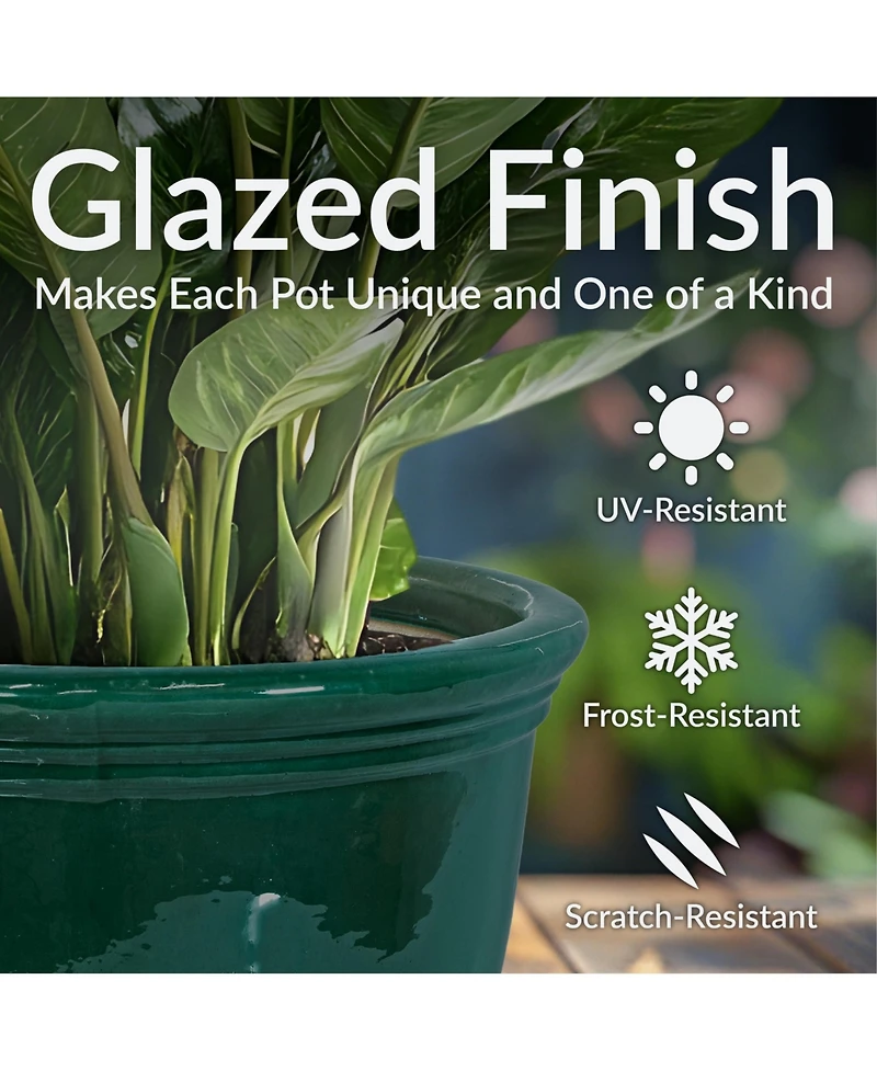 Studio Outdoor/Indoor Uv- and Frost-Resistant Ceramic Flower Pot Planter with Drainage Holes