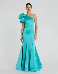 Mac Duggal Women's Off the Shoulder Bustier Satin Mermaid Gown