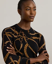 Lauren Ralph Petite Belting-Print Cotton-Blend Sweater
