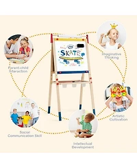 All-in-One Wooden Height Adjustable Kid's Art Easel with Magnetic Stickers and Paper