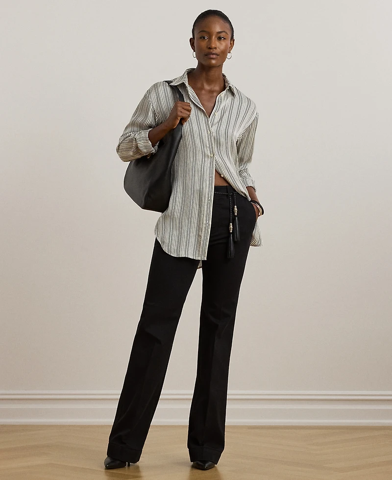 Lauren Ralph Petite Relaxed-Fit Striped Satin Shirt