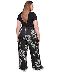 Karl Lagerfeld Paris Plus Flower-Print Wide-Leg Pants